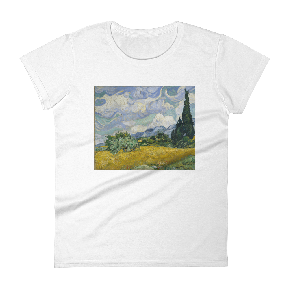 Wheat-Field-With-Cypresses-Cotton-Art-Tee-For-Women
